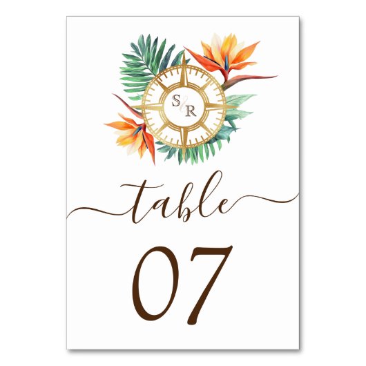 の結婚目的地世界地図コンパスモノグラム テーブルナンバー (正面)