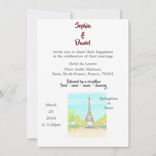 の結婚目的地 – フランス，パリ 招待状 (正面)