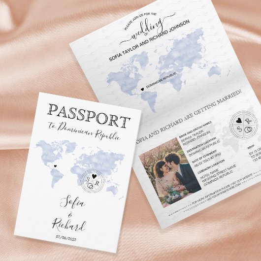 の結婚目的地Passport Blue WorldマップBlue 招待状
