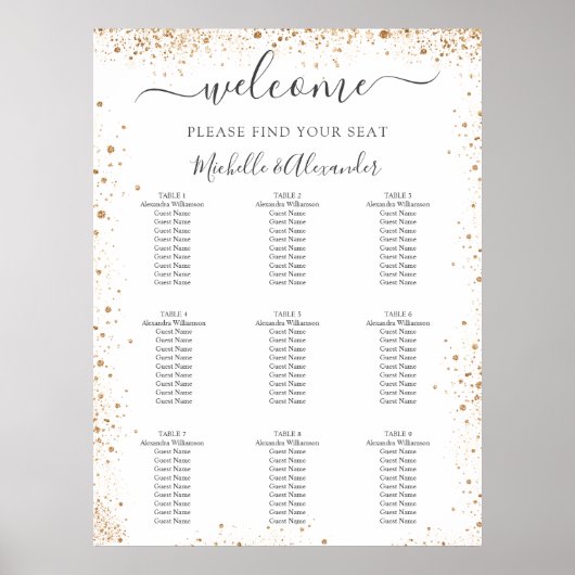 の結婚着座図ホワイト金ゴールドグリッターダスト ポスター (正面)