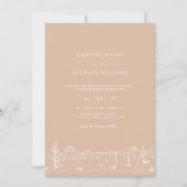 の結婚砂浜ベージュサボテンの風景 招待状 (正面)