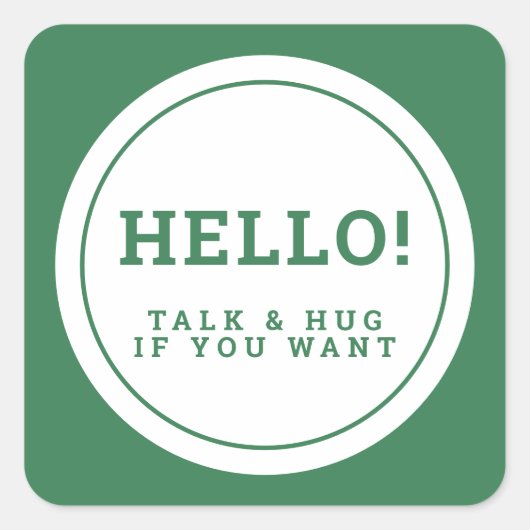 の結婚社交的なゲストの気に緑のhello スクエアシール (正面)