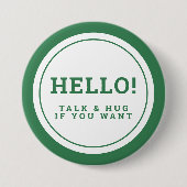 の結婚社交的なゲストの気に緑のhello 缶バッジ (正面)