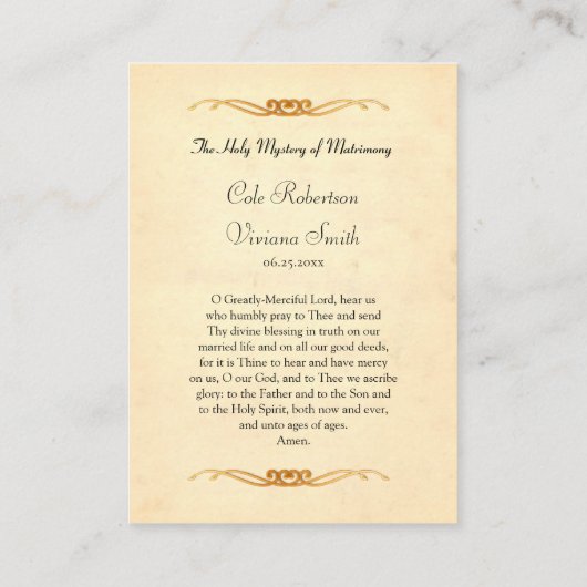 の結婚祈りの言葉カード正教会キリスト教徒 プレイスカード (裏面)