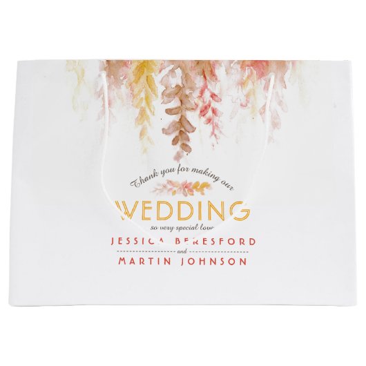 の結婚秋つる植物茶色の赤い黄色感謝していユーザ ラージペーパーバッグ (正面)