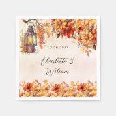 の結婚秋オレンジ花模様素朴ランプ スタンダードカクテルナプキン (正面)