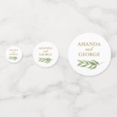 の結婚紙吹雪の緑の植物及び金ゴールド コンフェッティ (正面)