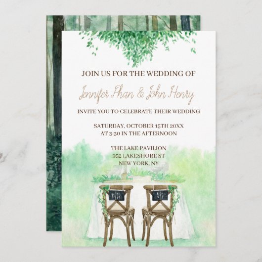 の結婚素朴なスタイルの水色 招待状 (正面/裏面)