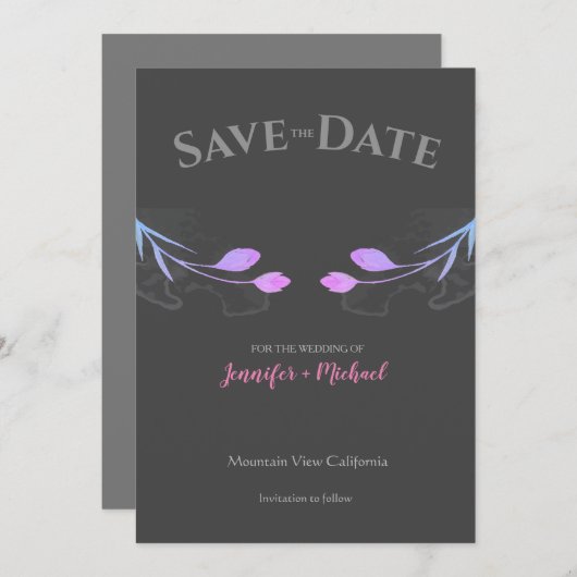 の結婚結婚ミニマルなシックなグレーフローラ セーブザデート (正面/裏面)