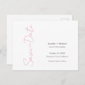 の結婚結婚ミニマル書ピンク白 案内ポストカード (正面/裏面)