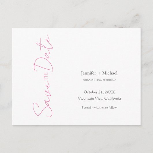 の結婚結婚ミニマル書ピンク白 案内ポストカード (正面)