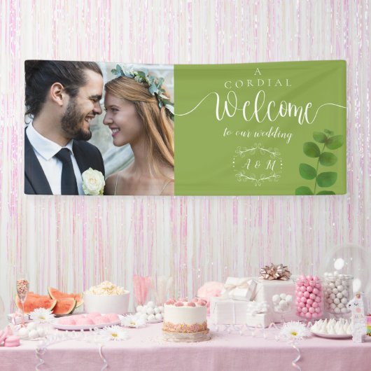の結婚緑のシック写真 横断幕 (パーティー)