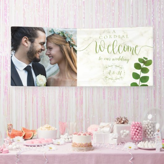 の結婚緑のシック写真 横断幕 (パーティー)