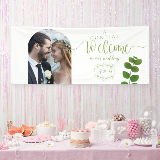の結婚緑のシック写真 横断幕 (パーティー)