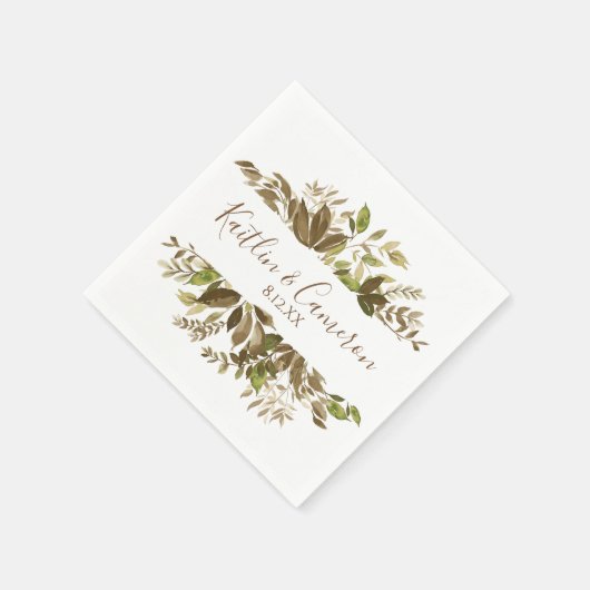 の結婚緑のナプキン | タイポグラフィ（茶） スタンダードカクテルナプキン (角)