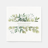 の結婚緑のユーカリの水色名日付 スタンダードカクテルナプキン (正面)