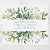 の結婚緑のユーカリの水色名日付 スパークリングワインラベル (シングルラベル)