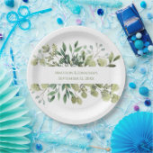 の結婚緑のユーカリの水色名日付 ペーパープレート (パーティー)
