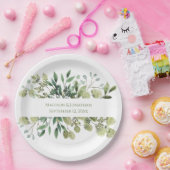 の結婚緑のユーカリの水色名日付 ペーパープレート (パーティー)