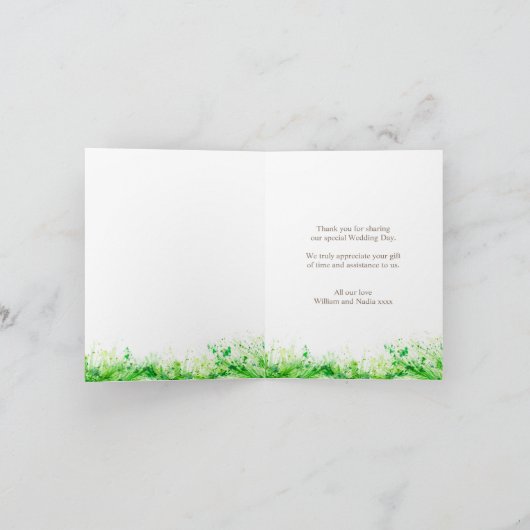 の結婚緑のリースアートサンキューカード サンキューカード (内部)