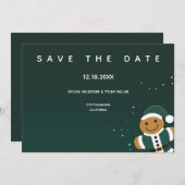 の結婚緑の白いギンガーブレッドサンタお洒落 セーブザデート (正面/裏面)