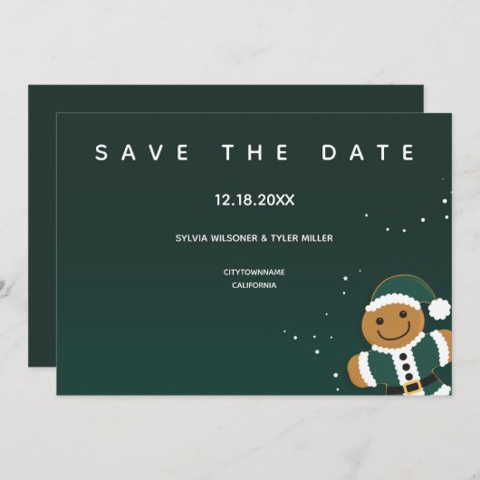 の結婚緑の白いギンガーブレッドサンタお洒落 セーブザデート (正面/裏面)