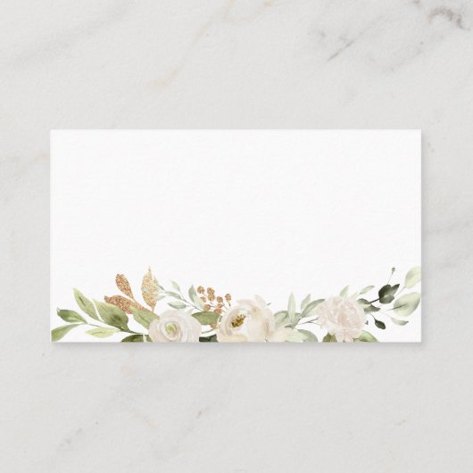 の結婚緑の葉の白い水色のフローラ プレイスカード (裏面)