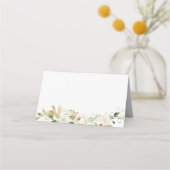 の結婚緑の葉の白い水色フローラP プレイスカード (裏面)