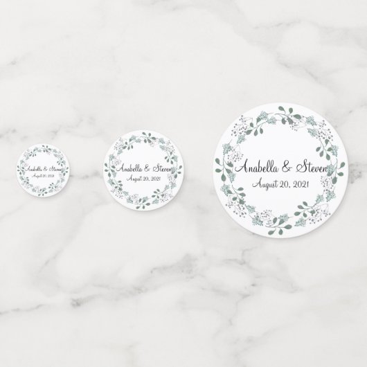 の結婚緑の葉離れ植物リース コンフェッティ (正面)