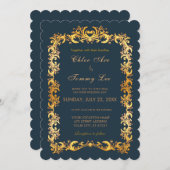 の結婚緑の金ゴールド縁ど招待状 招待状 (正面/裏面)