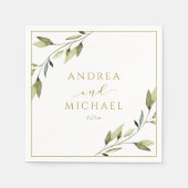 の結婚緑の金ゴールド葉つる植物 スタンダードカクテルナプキン (正面)