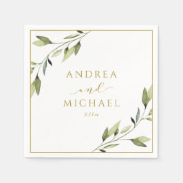 の結婚緑の金ゴールド葉つる植物 スタンダードカクテルナプキン