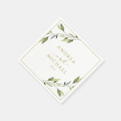の結婚緑の金ゴールド葉つる植物 スタンダードカクテルナプキン (角)