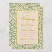 の結婚緑の離れ金ゴールドフェイクモリスウィロー 招待状 (正面/裏面)