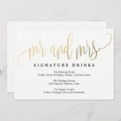 の結婚署名ドリンクの看板 – 素敵な書道 招待状 (正面/裏面)
