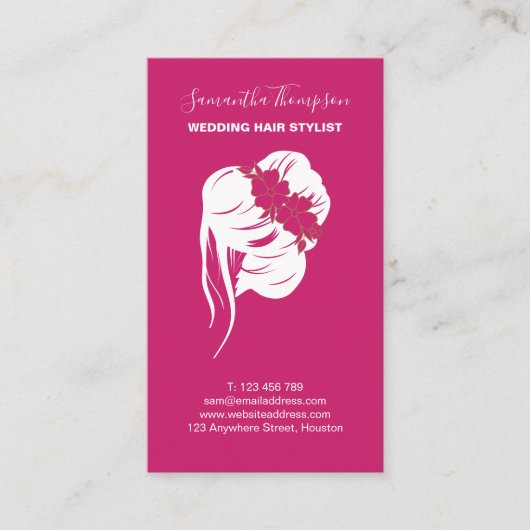 の結婚美容師ヘアグラフィック白ピンク 名刺 (正面)