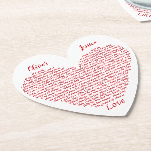 の結婚聖書引用文1コリント13愛の名前を追加 ペーパーコースター (アングル)