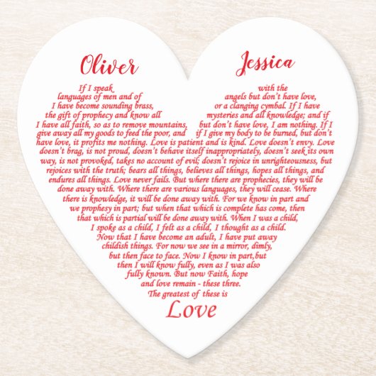 の結婚聖書引用文1コリント13愛の名前を追加 ペーパーコースター (正面)