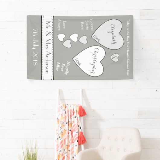 の結婚背景グレーと白と愛のハート 横断幕 (インサイチュ)