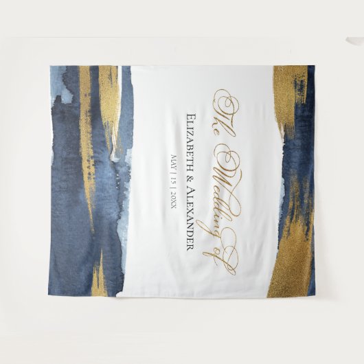 の結婚背景 |水色抽象芸術金色 タペストリー (正面(横))