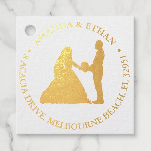 の結婚膝を打つカップル金ゴールドテーマ フェイバータグ (正面)