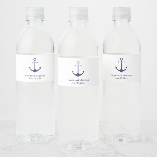 の結婚航海のいかりネイビー白エレガント ペットボトルラベル (ボトル)