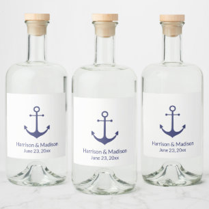 の結婚航海のいかりネイビー白エレガント リキュールボトルラベル