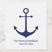 の結婚航海のいかりネイビー白エレガント ワインラベル (シングルラベル)