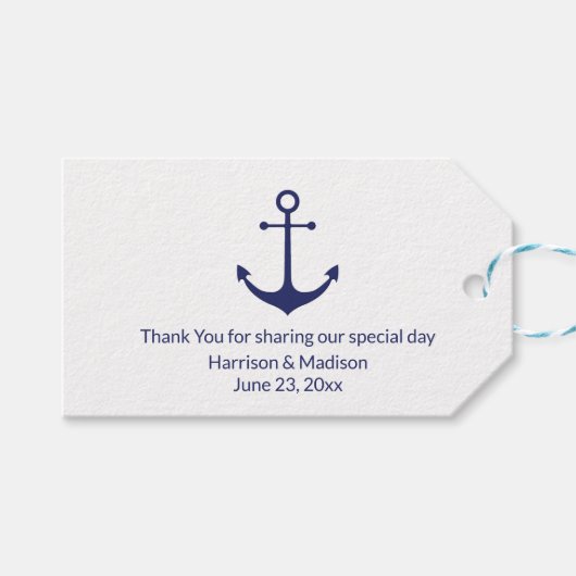 の結婚航海のいかりネイビー・ブルー・ホワイトの好意 ギフトタグ (正面(横))