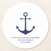 の結婚航海のいかりネイビー・ブルー・ホワイト ラウンドペーパーコースター (正面)