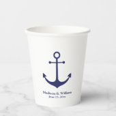 の結婚航海のいかり・ネイビー・ホワイト・ネーム日付 紙コップ (正面)