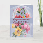 の結婚花を付けた新郎新婦カード サンキューカード (正面)