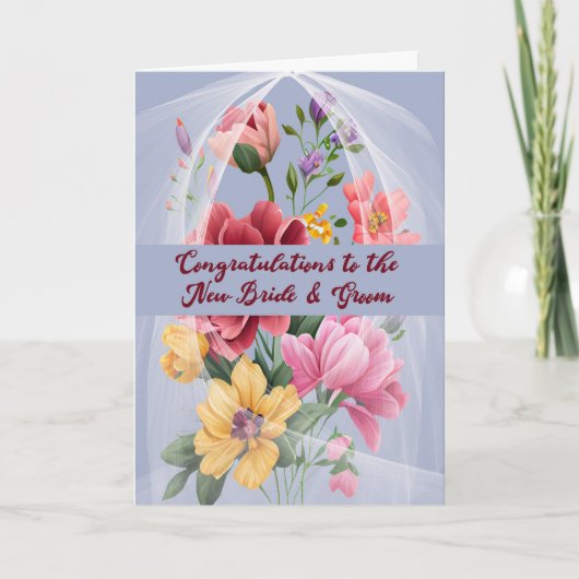 の結婚花を付けた新郎新婦カード サンキューカード (正面)