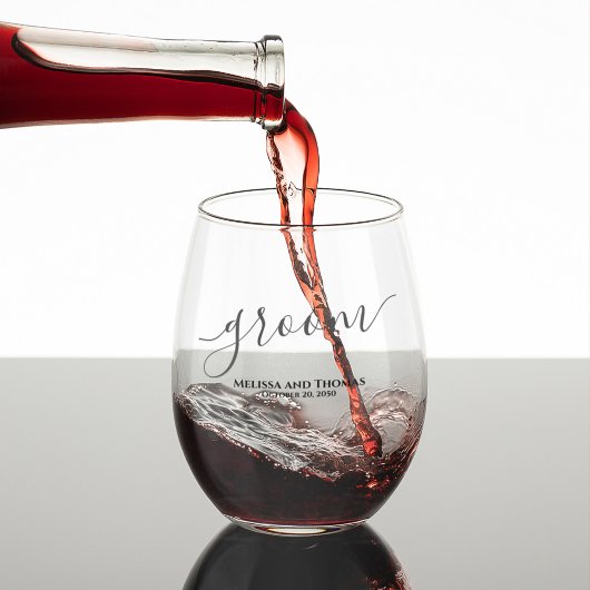 の結婚花婿の脚本パーソナライズされた ステムなしワイングラス
